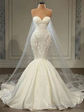 Elegant Strapless Mermaid Satin Floor Length Wedding Dress,